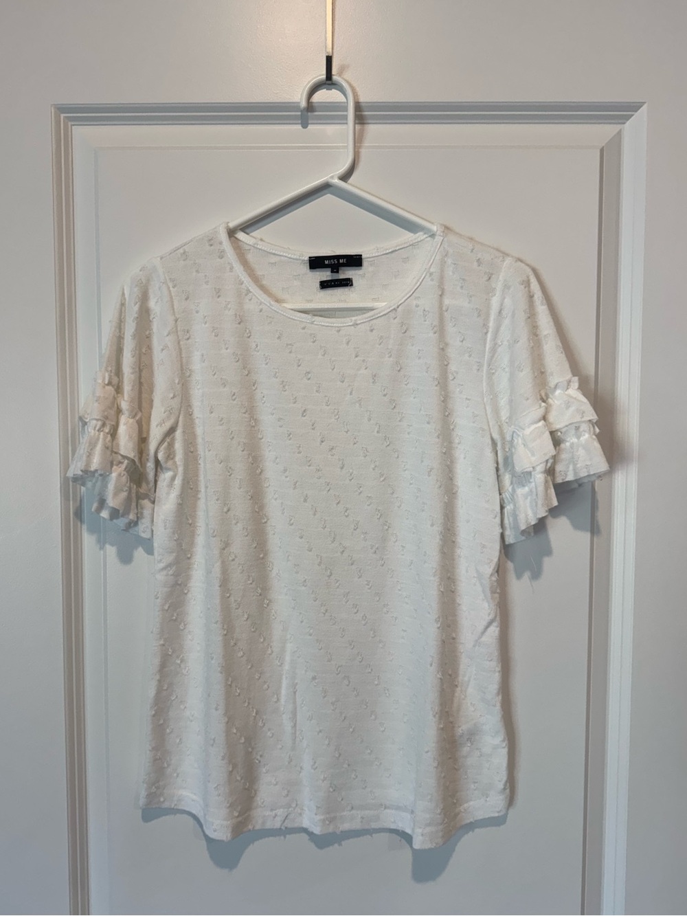 Miss Me White Short Sleeve Ruffle Detail Tee